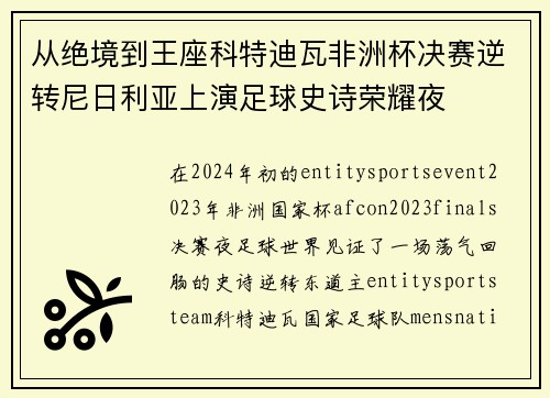 从绝境到王座科特迪瓦非洲杯决赛逆转尼日利亚上演足球史诗荣耀夜